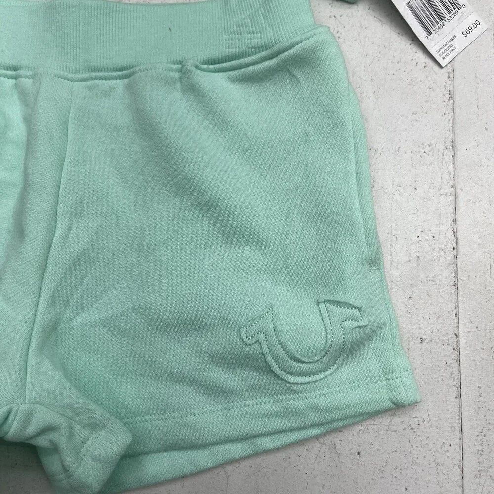 True Religion Mint Blue Logo Pullover Sweatshirt & Shorts Outfit Youth Girls 6x